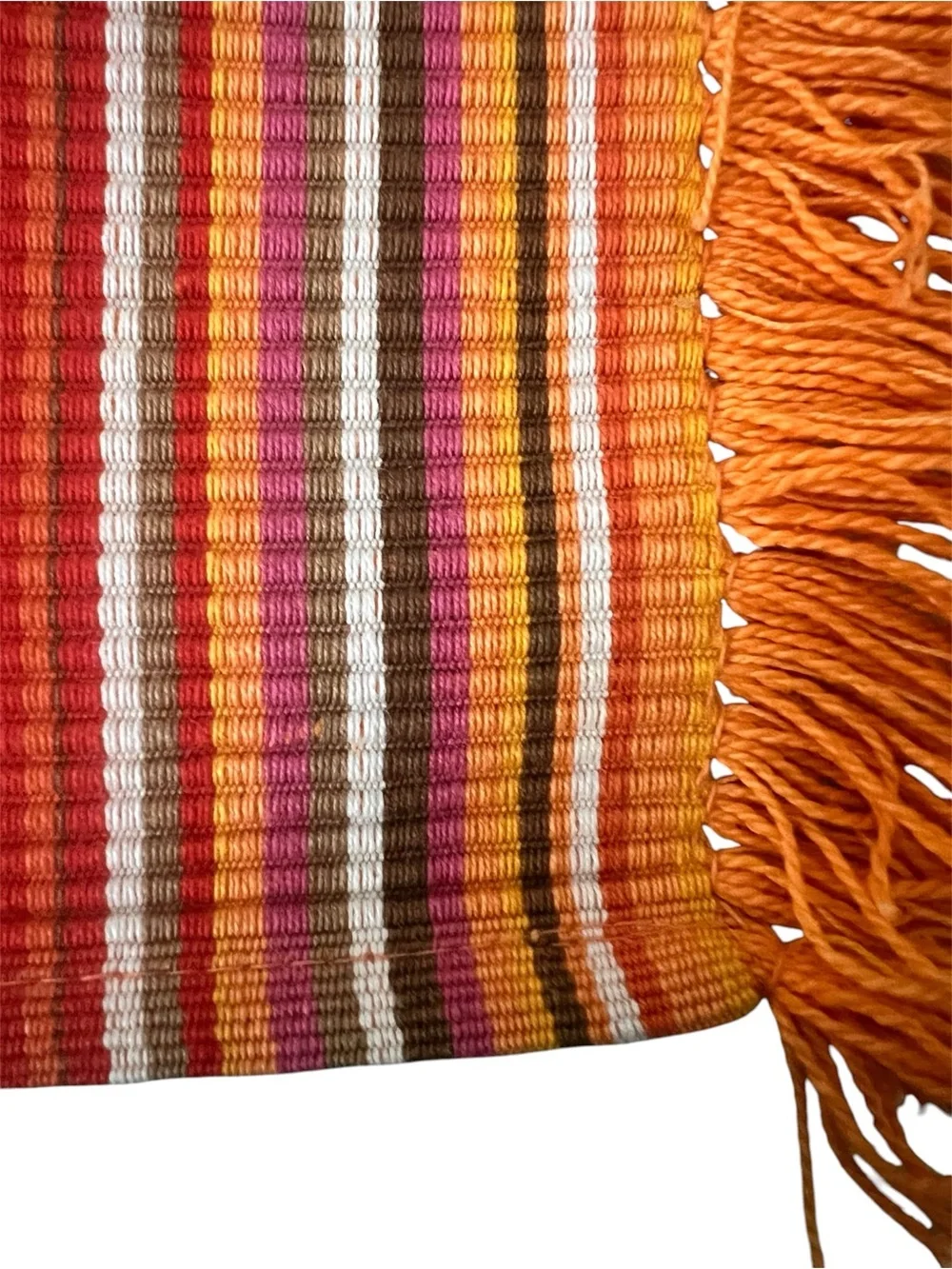 Crate & Barrel Set 6 Jamaica Ribbed Cotton Placemats Orange Striped Fringe